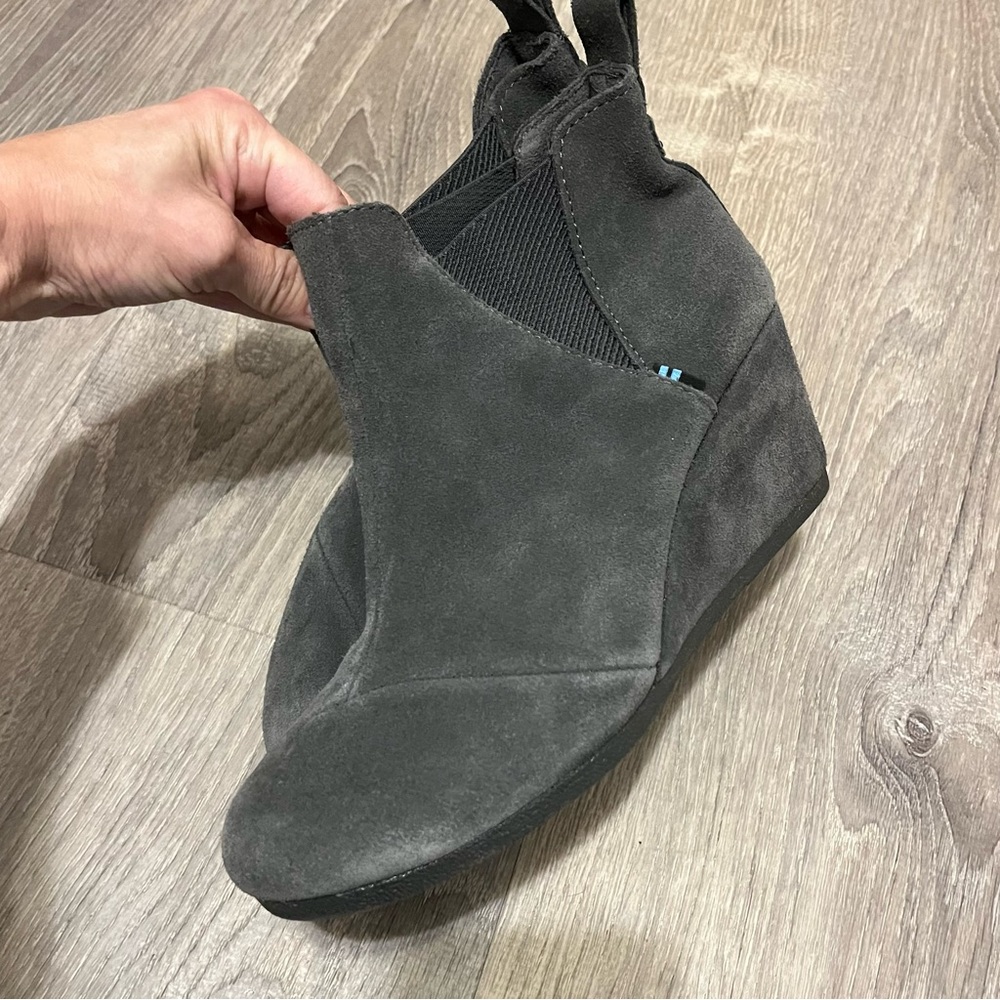 Toms Charcoal Suede Wedge Booties